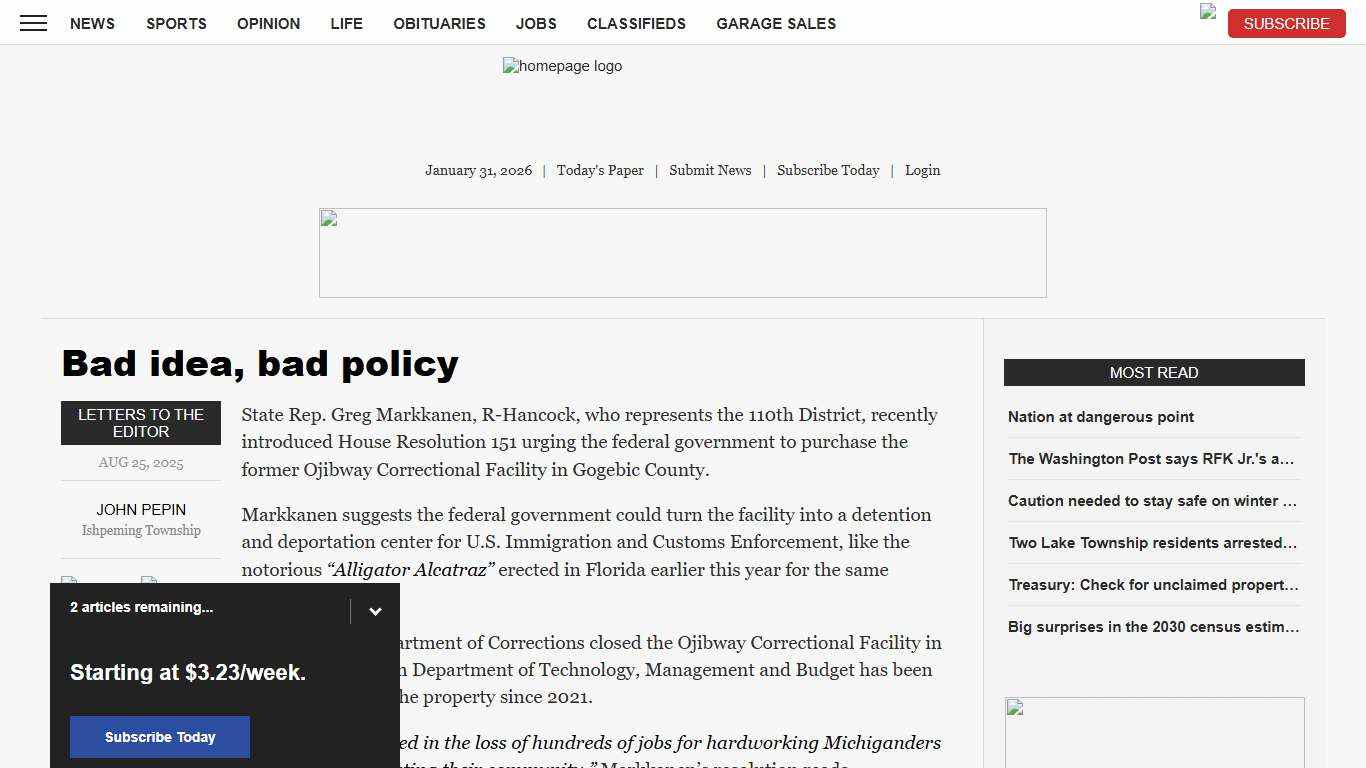 Bad idea, bad policy News, Sports, Jobs - The Mining Journal